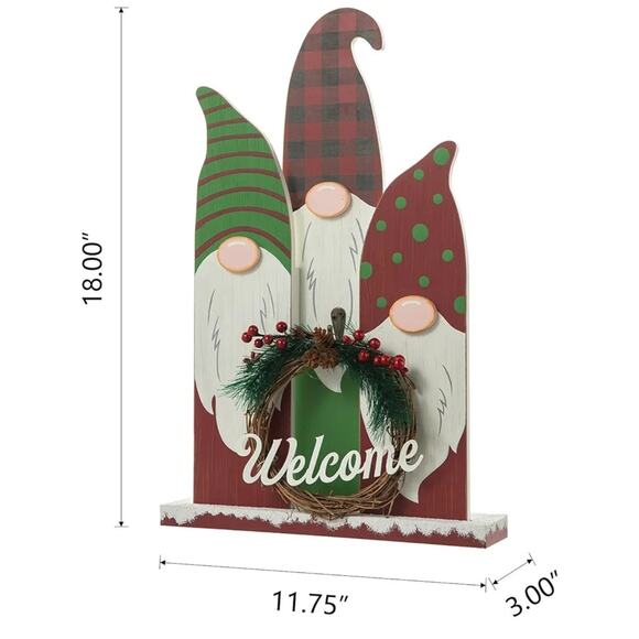 Glitzhome 18" H Wooden Welcome Christmas Gnome Family Table Decor - Picture 5 of 5